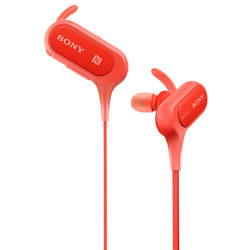 Sony MDR-XB50BS Extra Bass Bluetooth NFC Splash Resistant Wireless Sports In-Ear Headphones with Built-In Mic, Remote & Volume Control Red